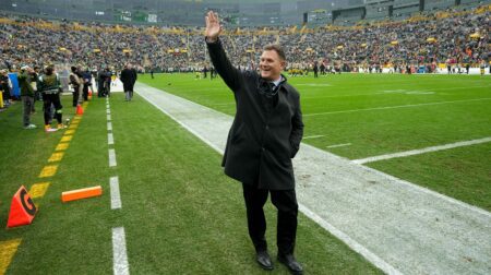 Green Bay Packers general manager Brian Gutekunst is shown before their game against the Tampa Bay Buccaneers Sunday, December 17, 2023 at Lambeau Field in Green Bay, Wisconsin. © Mark Hoffman/Milwaukee Journal Sentinel / USA TODAY NETWORK