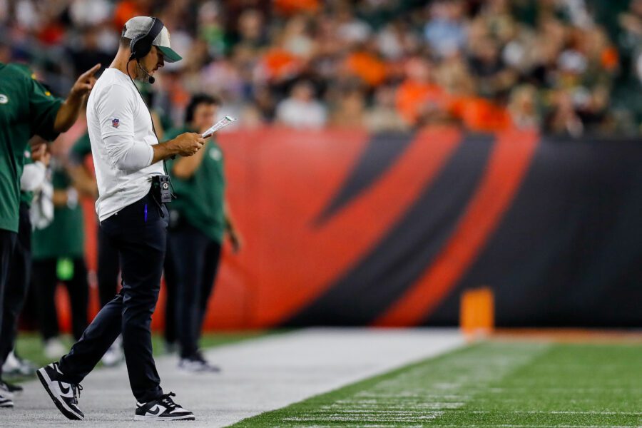 Aug 11, 2023; Cincinnati, Ohio, USA; Green Bay Packers head coach Matt LaFleur during the second half against the Cincinnati Bengals at Paycor Stadium. Mandatory Credit: Katie Stratman-USA TODAY Sports