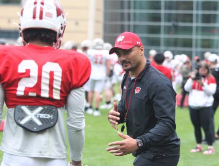 Wisconsin Badgers running back coach Devon Spalding
