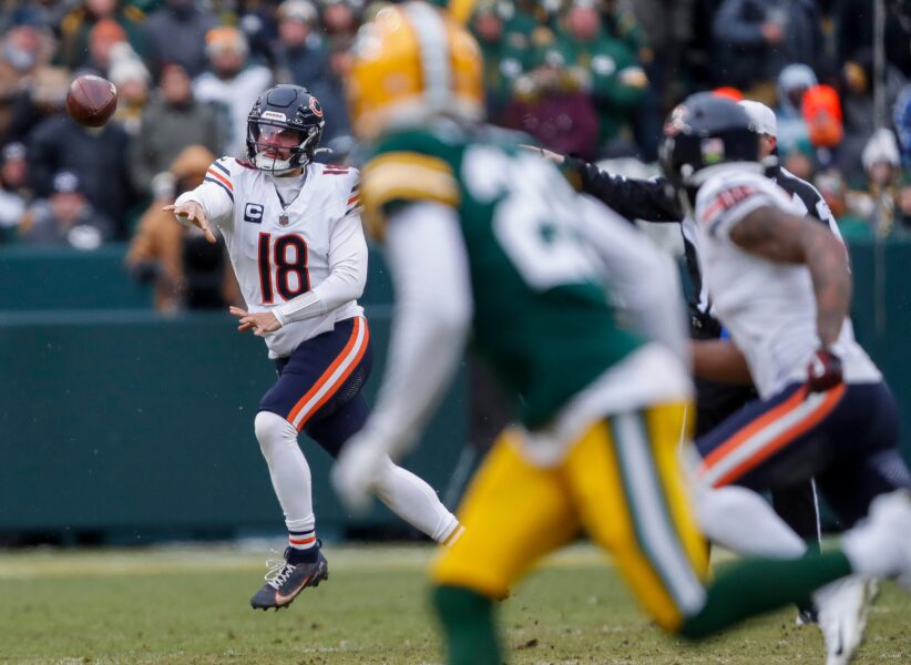 Chicago Bears quarterback Caleb Williams (18) throws the ball against the Green Bay Packers on Sunday, January 5, 2025, at Lambeau Field in Green Bay, Wis. Tork Mason/USA TODAY NETWORK-Wisconsin