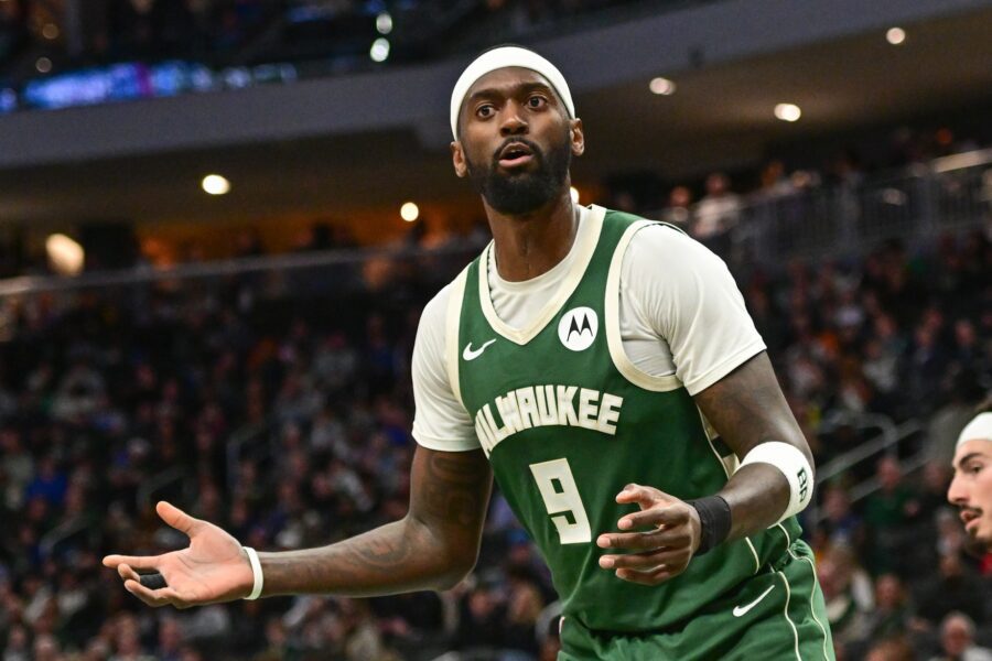 Milwaukee Bucks forward Bobby Portis (9) reacts