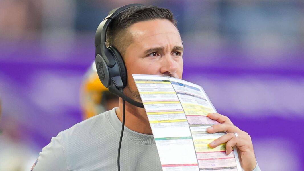 Sep 11, 2022; Minneapolis, Minnesota, USA; Green Bay Packers head coach Matt LaFleur on the sideline against the Minnesota Vikings in the third quarter at U.S. Bank Stadium. Mandatory Credit: Brad Rempel-Imagn Images