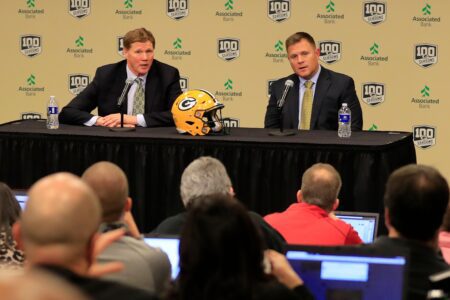 Green Bay Packers President and Chief Executive Officer Mark Murphy (left) and General Manager Brian Gutekunst take questions at a press conference at Lambeau Field on Monday, December 3, 2018 in Green Bay, Wis. Adam Wesley/USA TODAY NETWORK-Wisconsin