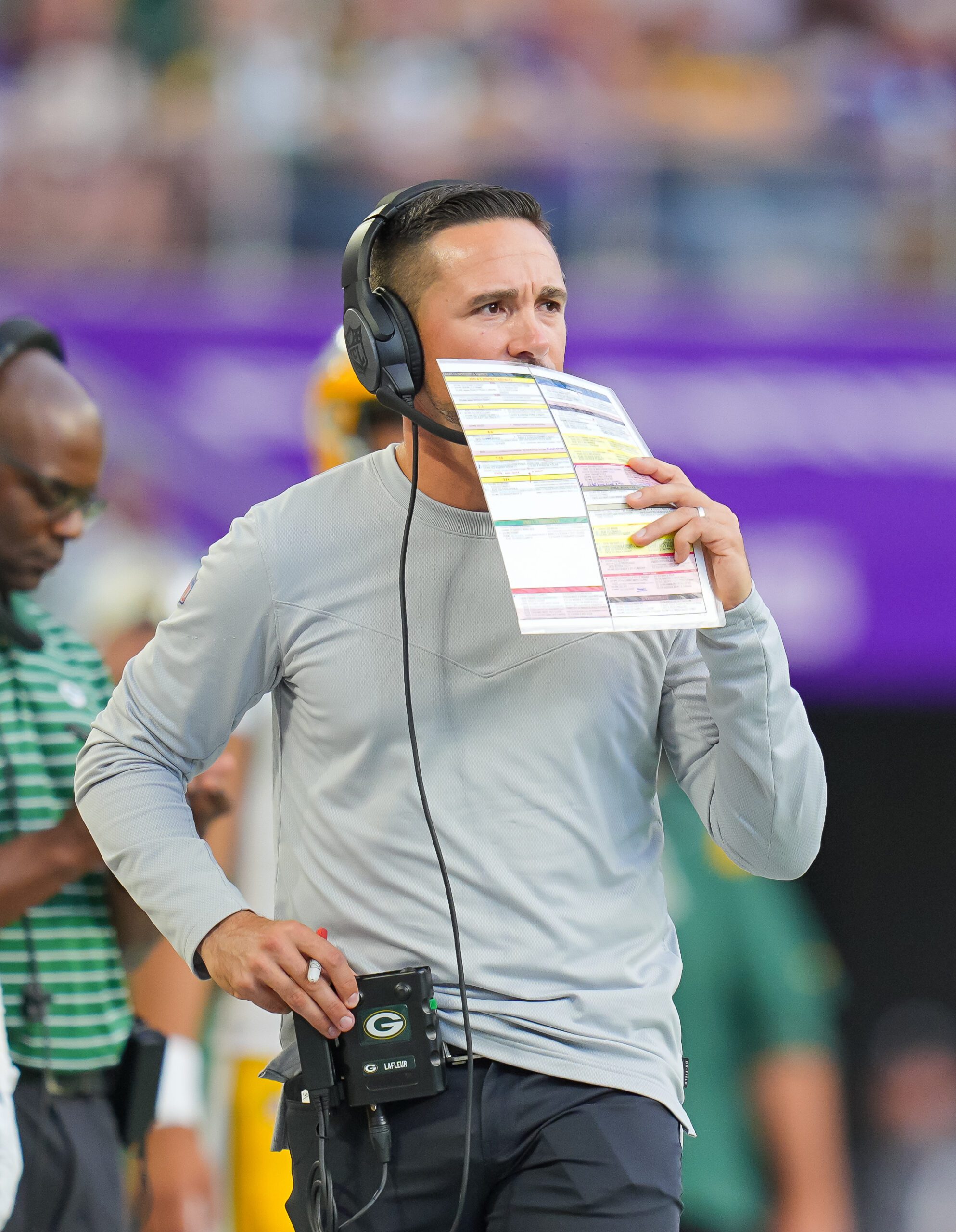 Sep 11, 2022; Minneapolis, Minnesota, USA; Green Bay Packers head coach Matt LaFleur on the sideline against the Minnesota Vikings in the third quarter at U.S. Bank Stadium. Mandatory Credit: Brad Rempel-USA TODAY Sports