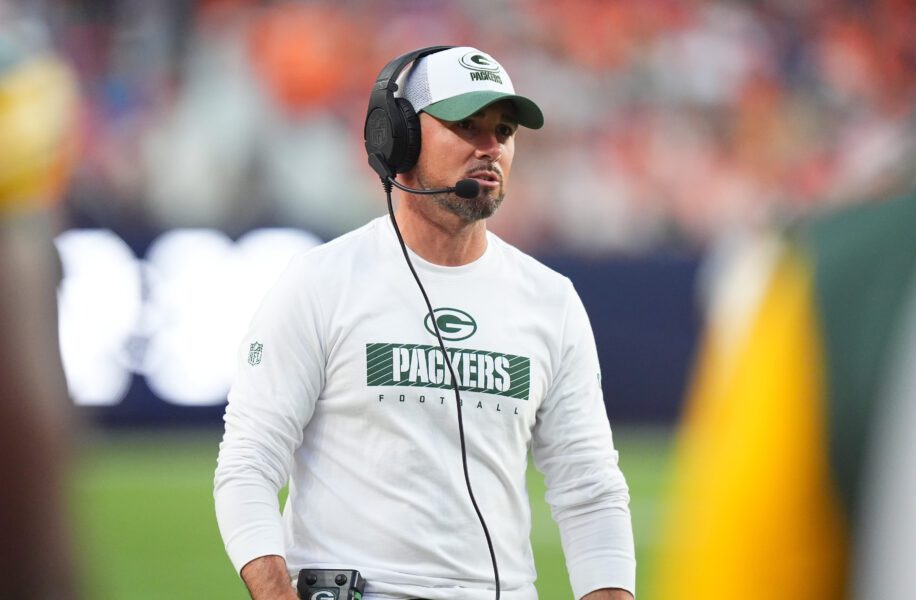 Aug 18, 2024; Denver, Colorado, USA; Green Bay Packers head coach Matt LaFleur during the second quarter against the Denver Broncos at Empower Field at Mile High. Mandatory Credit: Ron Chenoy-Imagn Images