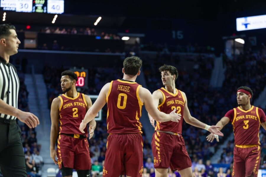 Iowa State Cyclones players celebrate during a regular season game.