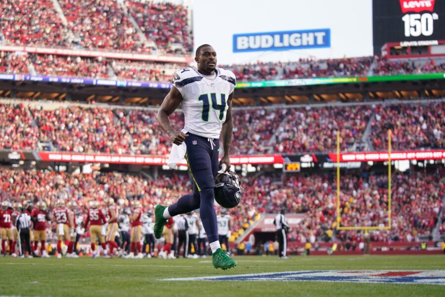 Dec 10, 2023; Santa Clara, California, USA; Seattle Seahawks wide receiver DK Metcalf (14) runs towards the locker room after being ejected from the game against the San Francisco 49ers in the fourth quarter at Levi's Stadium. Mandatory Credit: Cary Edmondson-USA TODAY Sports Packers