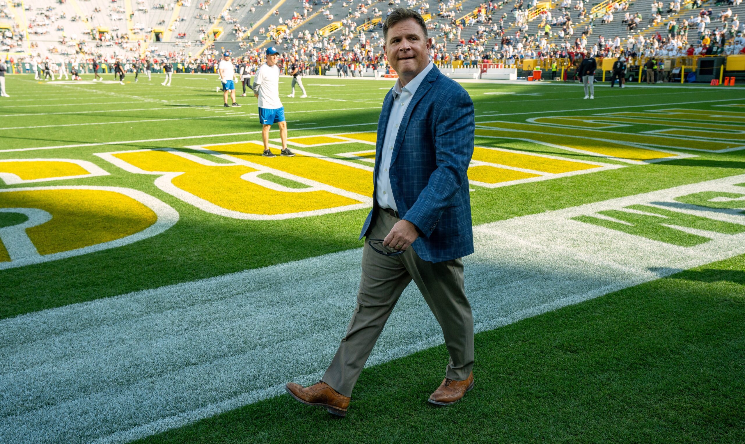 Green Bay Packers general manager Brian Gutekunst is shown before their game against the Houston Texans Sunday, October 20, 2024 at Lambeau Field in Green Bay, Wisconsin.