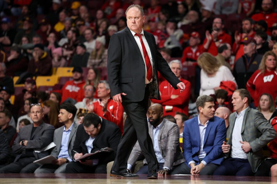 Wisconsin Badgers head coach Greg Gard looks on