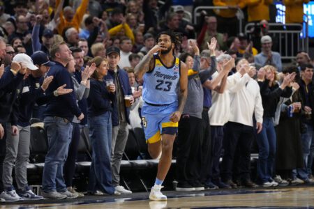 Mar 8, 2025; Milwaukee, Wisconsin, USA; Marquette Golden Eagles forward David Joplin (23) celebrates after scoring a basket during the first half against the St. John's Red Storm at Fiserv Forum. Mandatory Credit: Jeff Hanisch-Imagn Images