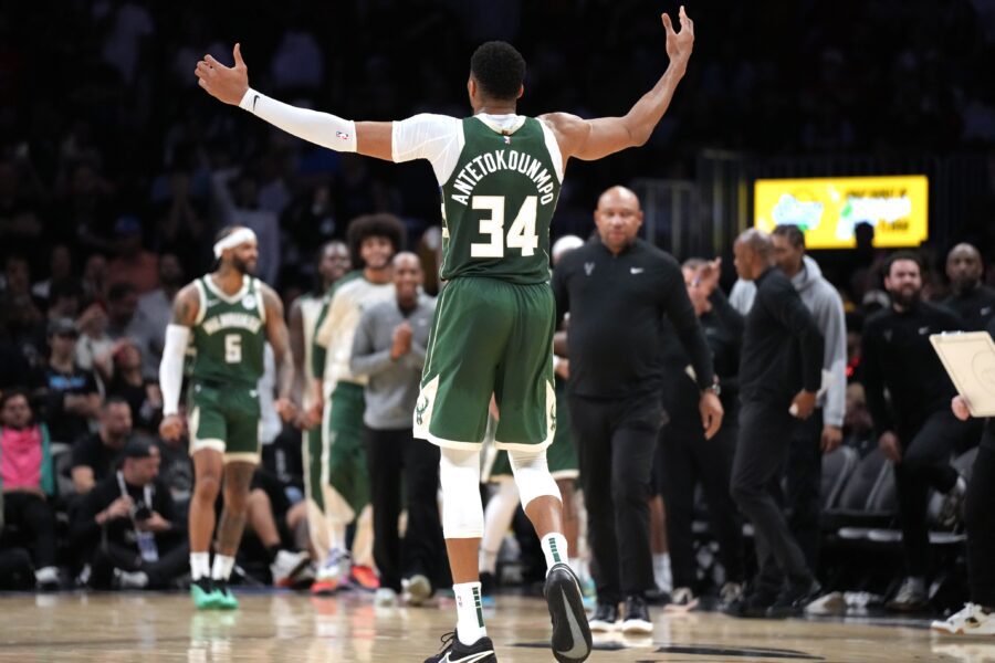 ESPN projects steep decline for Giannis and the Bucks 2 Apr 5, 2025; Miami, Florida, USA; Milwaukee Bucks forward Giannis Antetokounmpo (34) celebrates extending the lead against the Miami Heat in overtime at Kaseya Center. Mandatory Credit: Jim Rassol-Imagn Images