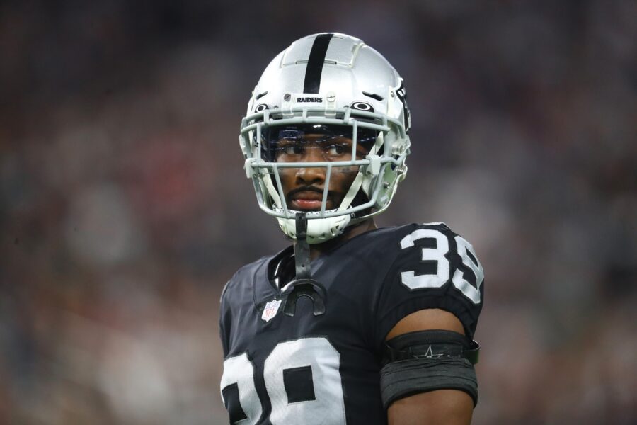 Packers' Nate Hobbs eyes Week 1 return after knee surgery 1 Sep 13, 2021; Paradise, Nevada, USA; Las Vegas Raiders cornerback Nate Hobbs (39) against the Baltimore Ravens during Monday Night Football at Allegiant Stadium. Mandatory Credit: Mark J. Rebilas-Imagn Images