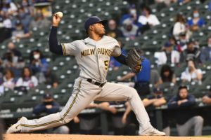 Freddy Peralta throws a pitch for the Milwaukee Brewers.