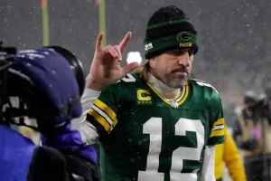 Aaron Rodgers leaves Lambeau Field after a Packers game