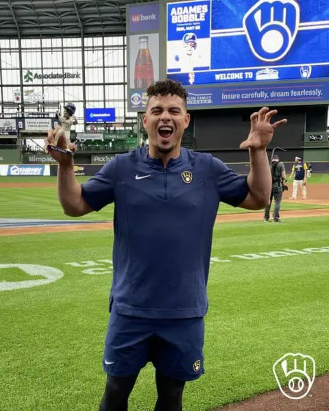 Willy Adames throws the "Claws Up" gesture.