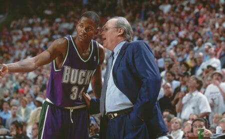 George Karl Speaking to Ray Allen During an NBA Game