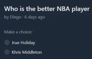 A screen capture asking who is better between Jrue Holiday and Khris Middleton 