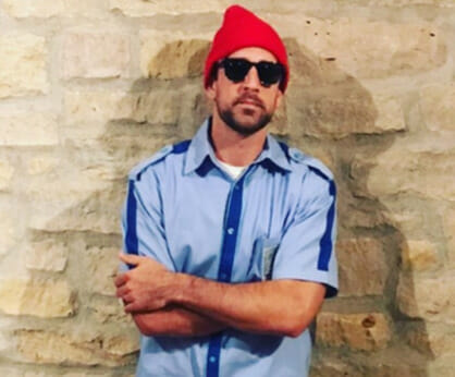Aaron Rodgers dressed as character from the Life Aquatic