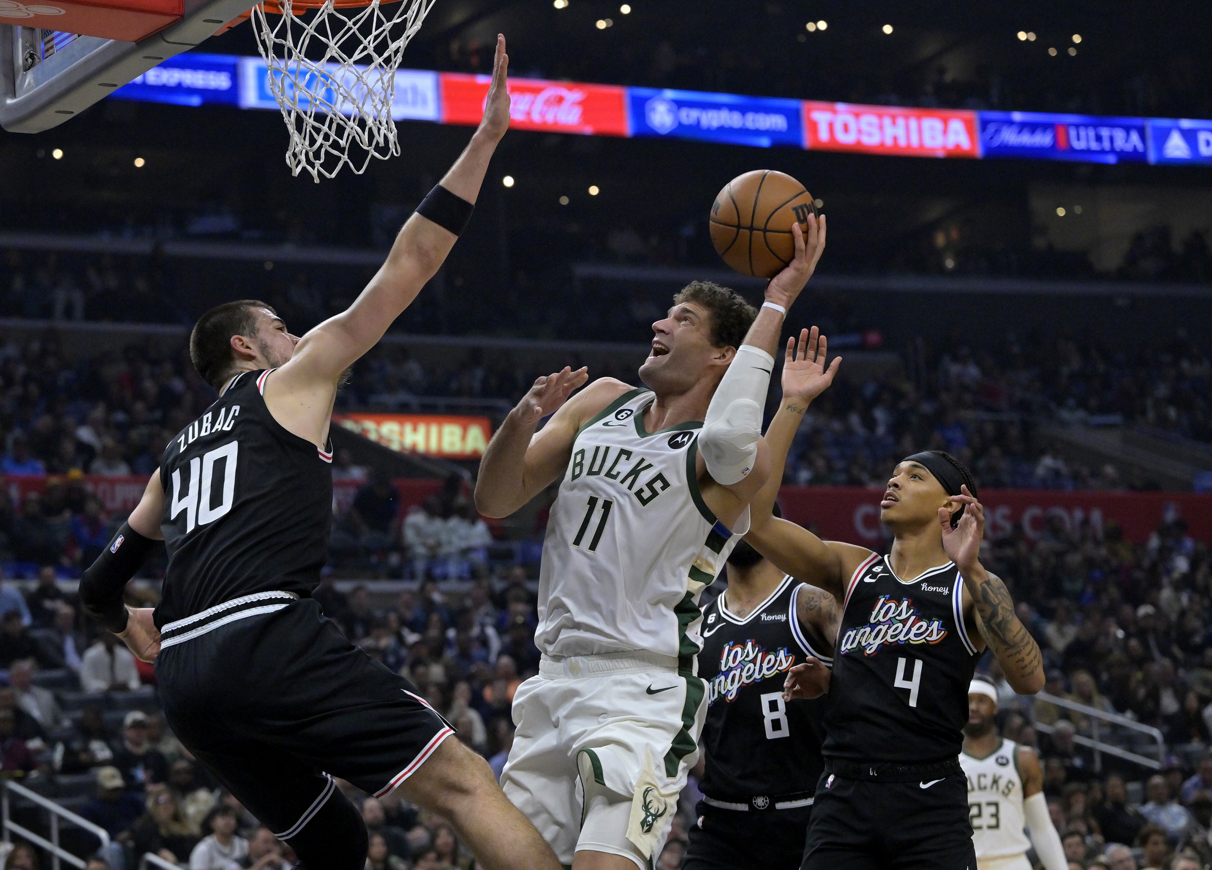 Milwaukee Bucks center Brook Lopez became the oldest NBA player to achieve 100 three's and 100 blocks in a season