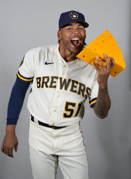 Brewers Freddy Peralta during a team photo shoot