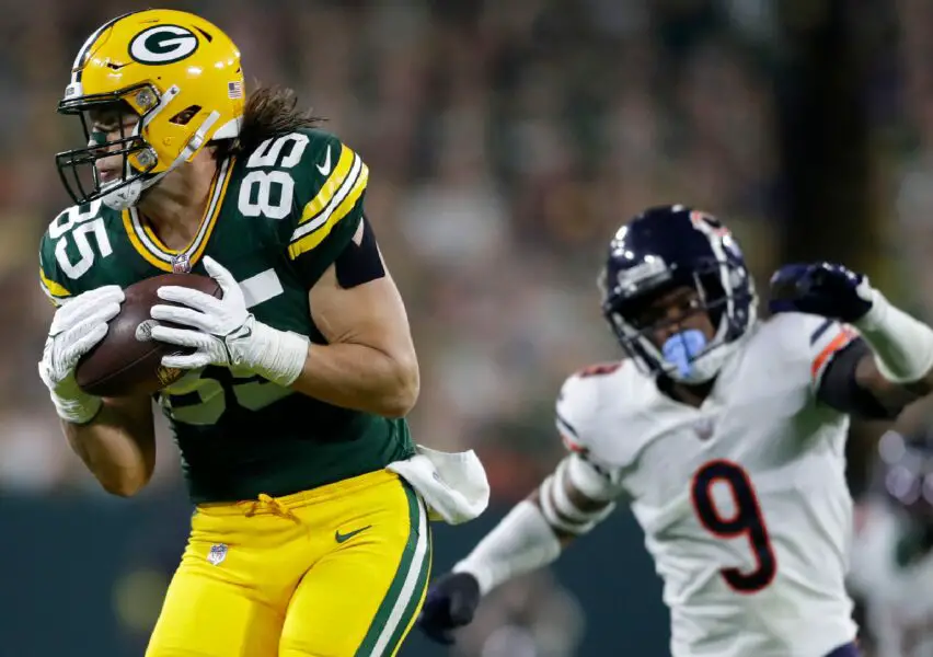 Green Bay Packers tight end Robert Tonyan (85) makes a reception against the Chicago Bears during their football game on Sunday, September 18, 2022 at Lambeau Field. in Green Bay, Wis. Wm. Glasheen USA TODAY NETWORK-Wisconsin Apc Pack Vs Bears 4124 091822wag