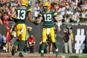 Green Bay Packers teammates Aaron Rodgers and Allen Lazard