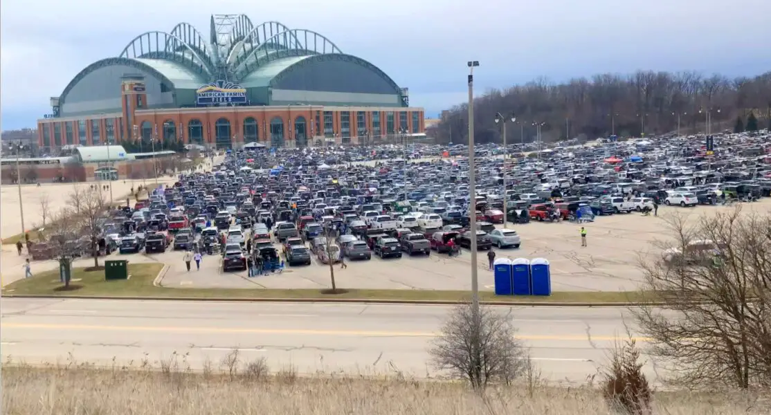 Brewers fans tailgate before the Milwaukee Brewers home opener against the New York Mets at American Family Field in Milwaukee on Monday, April 3, 2023. Brewers Opening Day 002 (MLB)