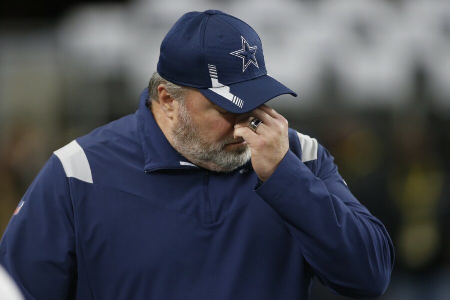 Nov 25, 2021; Arlington, Texas, USA; Dallas Cowboys head coach Mike McCarthy walks on the field before the game against the Las Vegas Raiders at AT&T Stadium. Mandatory Credit: Tim Heitman-USA TODAY Sports (Green Bay Packers)