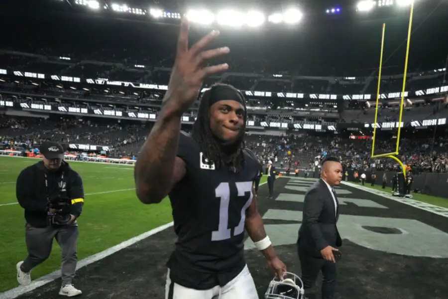 Dec 4, 2022; Paradise, Nevada, USA; Las Vegas Raiders receiver Davante Adams gestures after the game against the Los Angeles Chargers at Allegiant Stadium. The Raiders defeated the Chargers 27-20. Mandatory Credit: Kirby Lee-USA TODAY Sports – Green Bay Packers