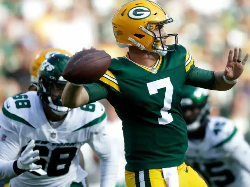 Green Bay Packers quarterback Kurt Benkert (7) against the New York Jets during their preseason football game on Saturday, August 21, 2021, at Lambeau Field in Green Bay, Wis. Wm. Glasheen USA TODAY NETWORK-Wisconsin Apc Packers Vs Jets 1312 082121wag