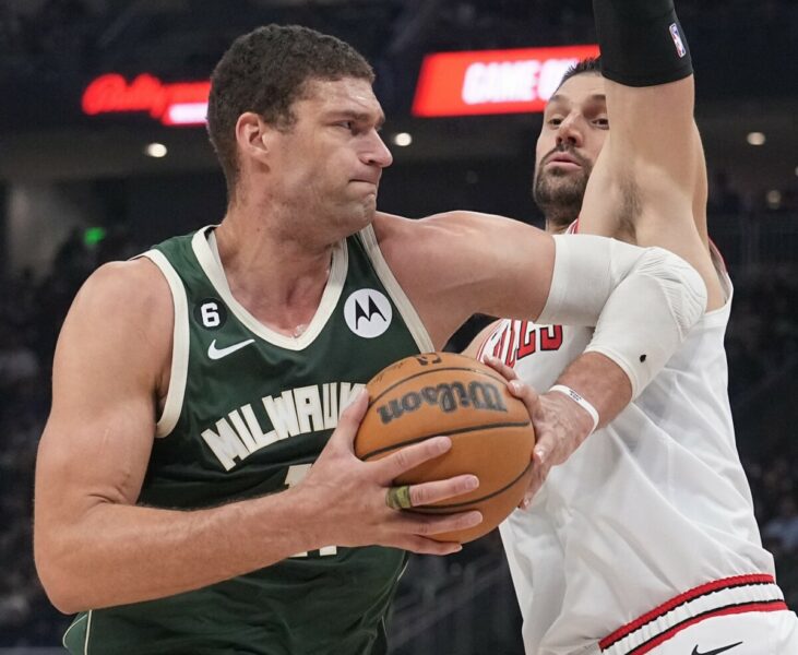 Bucks center Brook Lopez tries to muscle his way past the Bulls' Nikola Vucevic during the first half on Wednesday. Mark Hoffman/Milwaukee Journal Sentinel NBA Rumors