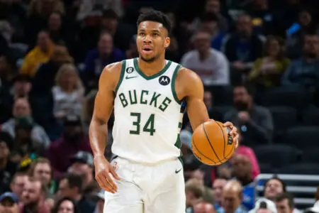 Giannis Antetokounmpo offers goalkeeping services to soccer legends