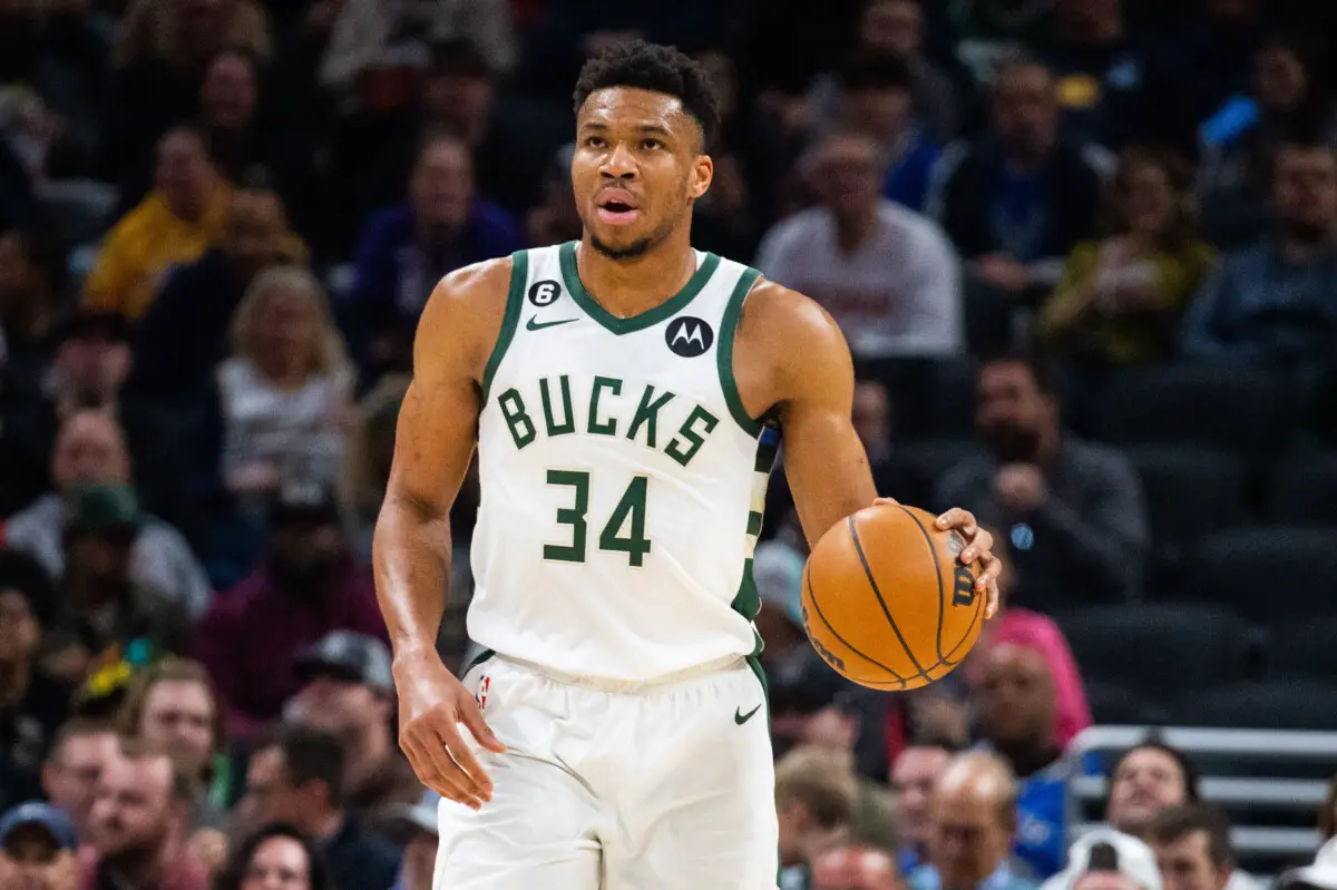 Mar 29, 2023; Indianapolis, Indiana, USA; Milwaukee Bucks forward Giannis Antetokounmpo (34) dribbles the ball in the first quarter against the Indiana Pacers at Gainbridge Fieldhouse. Mandatory Credit: Trevor Ruszkowski-USA TODAY Sports (NBA Rumors)