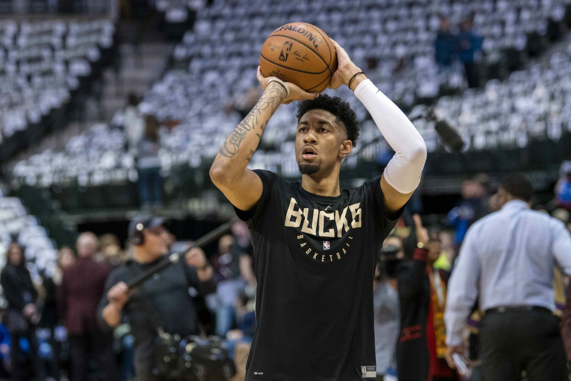 Feb 8, 2019; Dallas, TX, USA; Milwaukee Bucks forward Christian Wood (35) warms up before the game against the Dallas Mavericks at the American Airlines Center. Mandatory Credit: Jerome Miron-USA TODAY Sports (NBA Rumors)