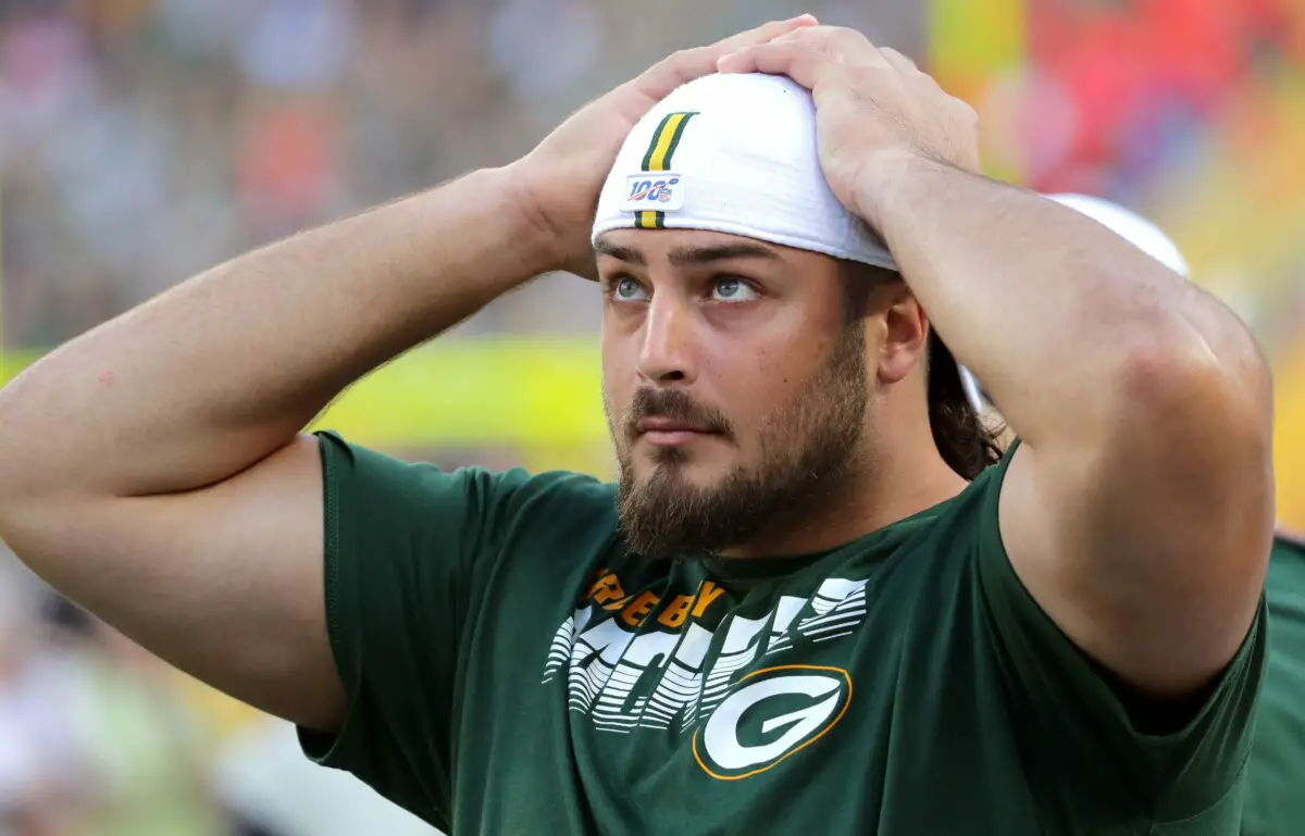 Green Bay Packers offensive tackle David Bakhtiari is shown before their pre-season game against the Houston Texans Thursday, August 8, 2019 at Lambeau Field in Green Bay, Wis. Packers09 15 Hoffman (NFL)