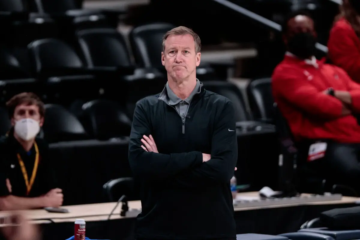 May 24, 2021; Denver, Colorado, USA; Portland Trail Blazers head coach Terry Stotts looks on in the second quarter against the Denver Nuggets during game two in the first round of the 2021 NBA Playoffs at Ball Arena. Mandatory Credit: Isaiah J. Downing-USA TODAY Sports (NBA News - Bucks)