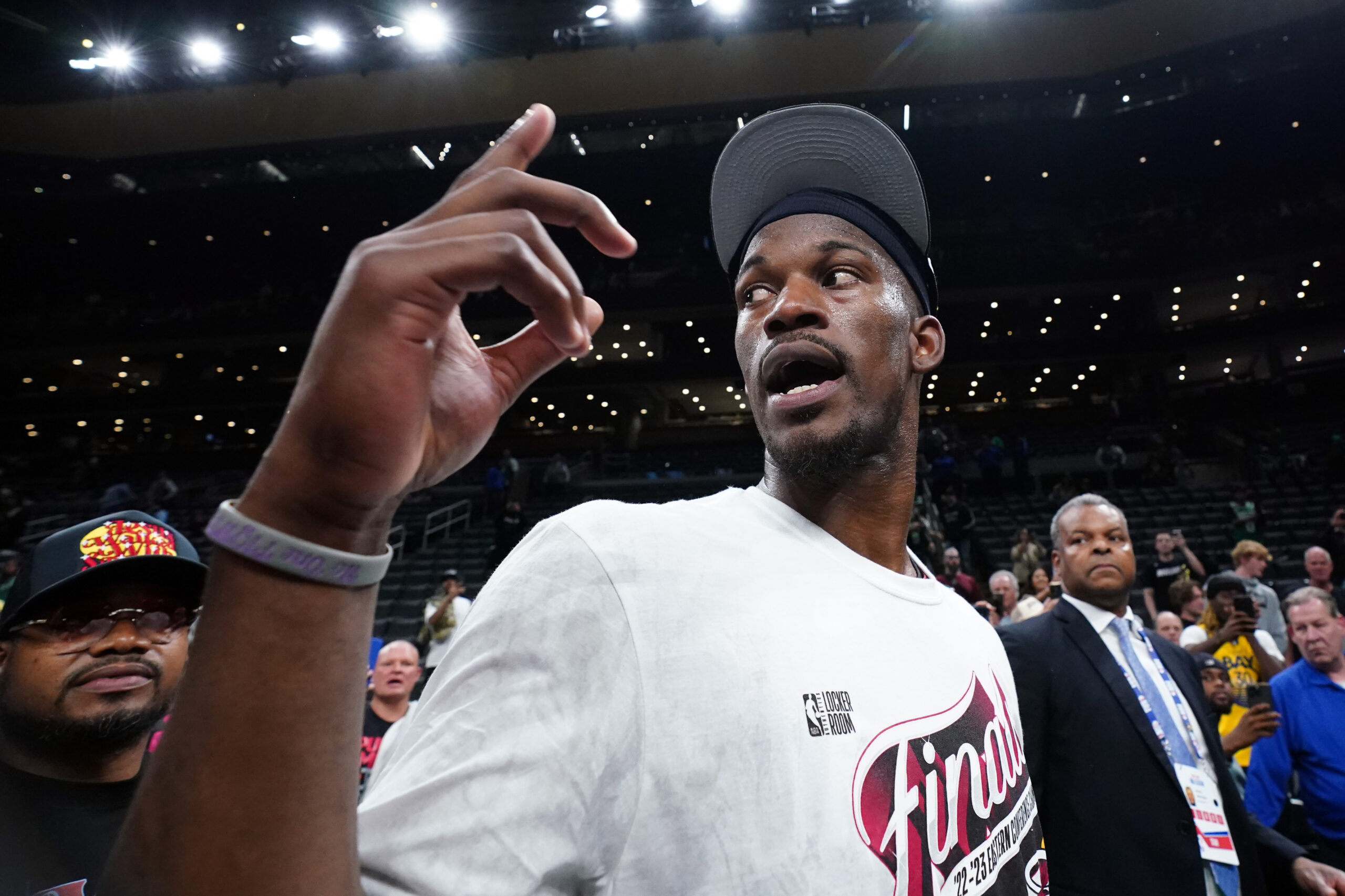 May 29, 2023; Boston, Massachusetts, USA; Miami Heat forward Jimmy Butler (22) celebrates after the Heat defeated the Boston Celtics in game seven of the Eastern Conference Finals for the 2023 NBA playoffs at TD Garden. Mandatory Credit: David Butler II-USA TODAY Sports (NBA Rumors)