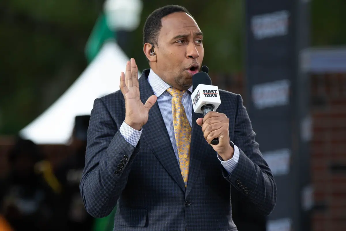 Sports commentator Stephen A. Smith speaks during a live taping of ESPN's "First Take" at Florida A&M University's new Will Packer Performing Arts Amphitheater as part of the school's homecoming festivities Friday, Oct. 29, 2021.