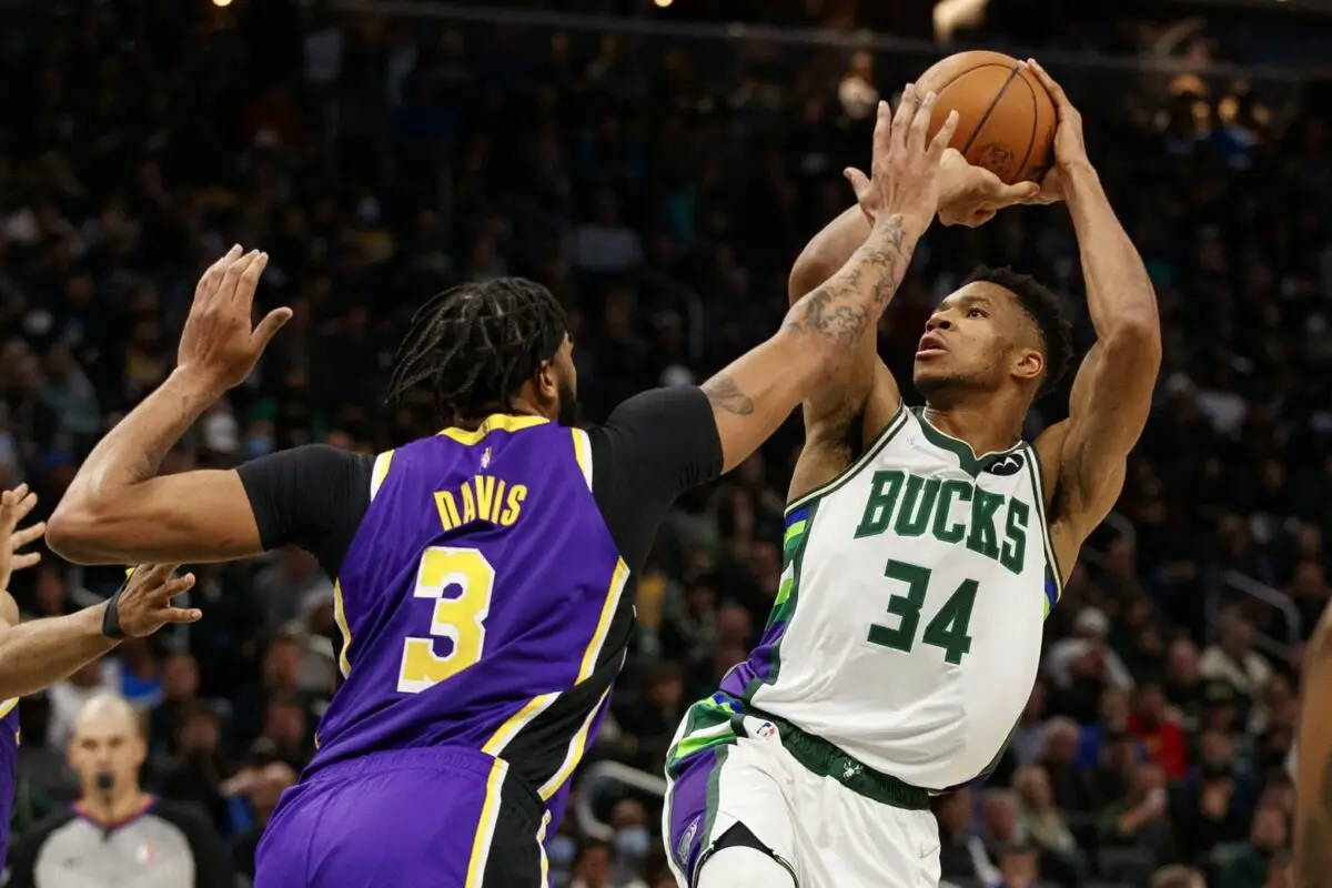 Milwaukee Bucks star Giannis Antetokounmpo reacts to Lakers' Anthony Davis' take-home pay