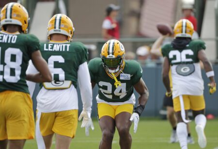 Aug 1, 2022; Green Bay, WI, USA; Green Bay Packers safety Tariq Carpenter (24) during training camp Monday, August 1, 2022, at Ray Nitschke Field in Green Bay, Wis. Mandatory Credit: Dan Powers-USA TODAY Sports (Packers News) NFL