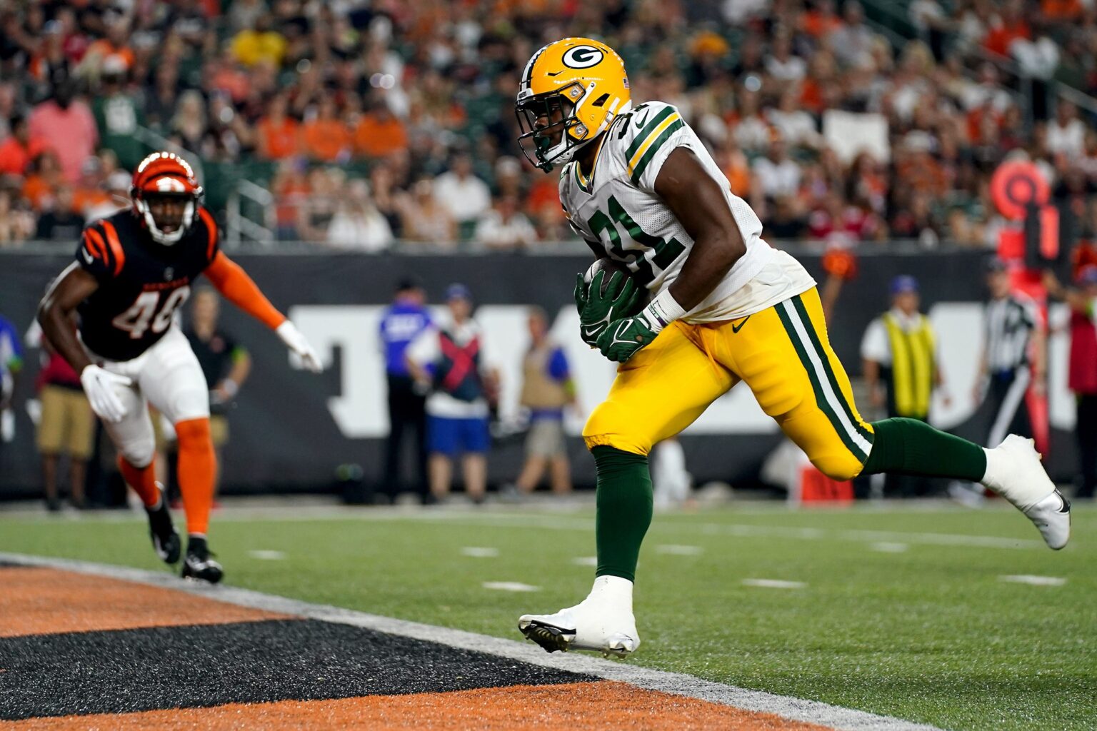 Green Bay Packers wide receiver Malik Heath (18) runs during the