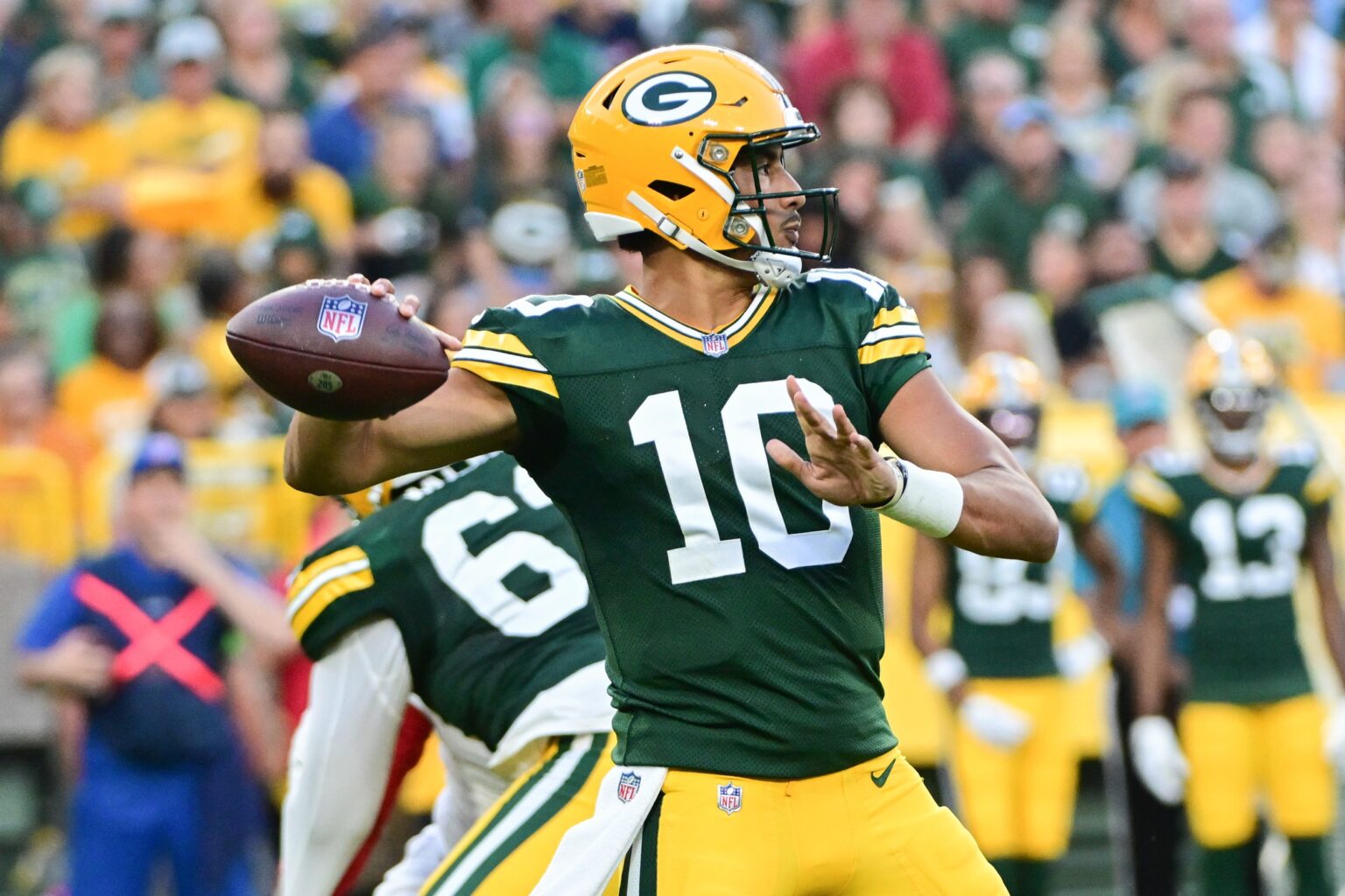 Green Bay Packers wide receiver Malik Heath (18) runs during the first half  of a preseason NFL football game against the New England Patriots Saturday,  Aug. 19, 2023, in Green Bay, Wis. (