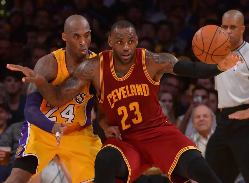 Mar 10, 2016; Los Angeles, CA, USA; Los Angeles Lakers forward Kobe Bryant (24) guards Cleveland Cavaliers forward LeBron James (23) on the court in the first half of the game at Staples Center. Mandatory Credit: Jayne Kamin-Oncea-USA TODAY Sports (NBA News)