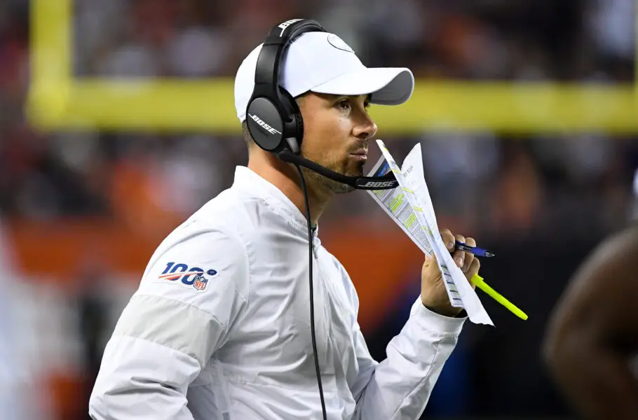 Sep 5, 2019; Chicago, IL, USA; Green Bay Packers head coach Matt LaFleur during the second half against the Chicago Bears at Soldier Field. Mandatory Credit: Mike DiNovo-USA TODAY Sports Aaron Jones