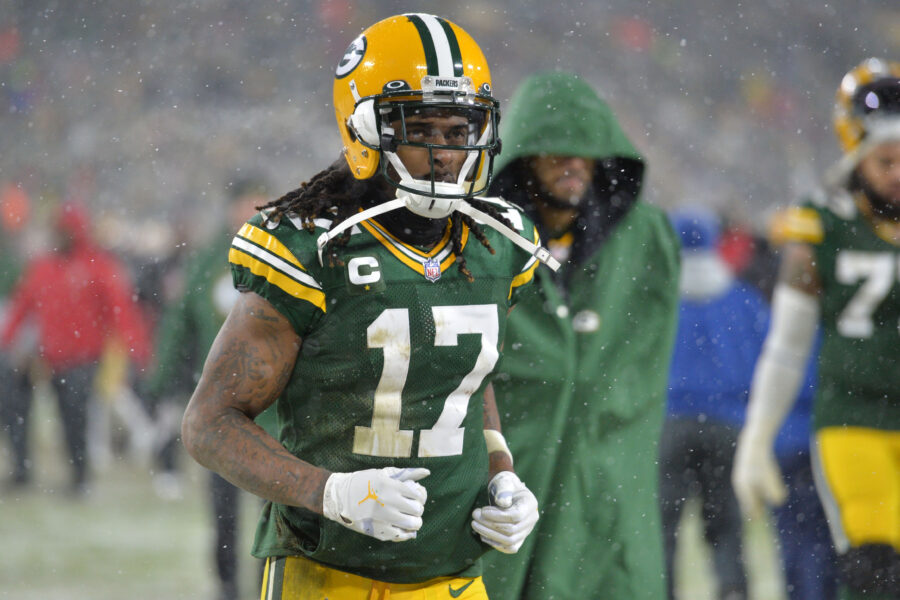 an 22, 2022; Green Bay, Wisconsin, USA; Green Bay Packers wide receiver Davante Adams (17) walks off the field after a NFC Divisional playoff football game against the San Francisco 49ers at Lambeau Field. Mandatory Credit: Jeffrey Becker-USA TODAY Sports