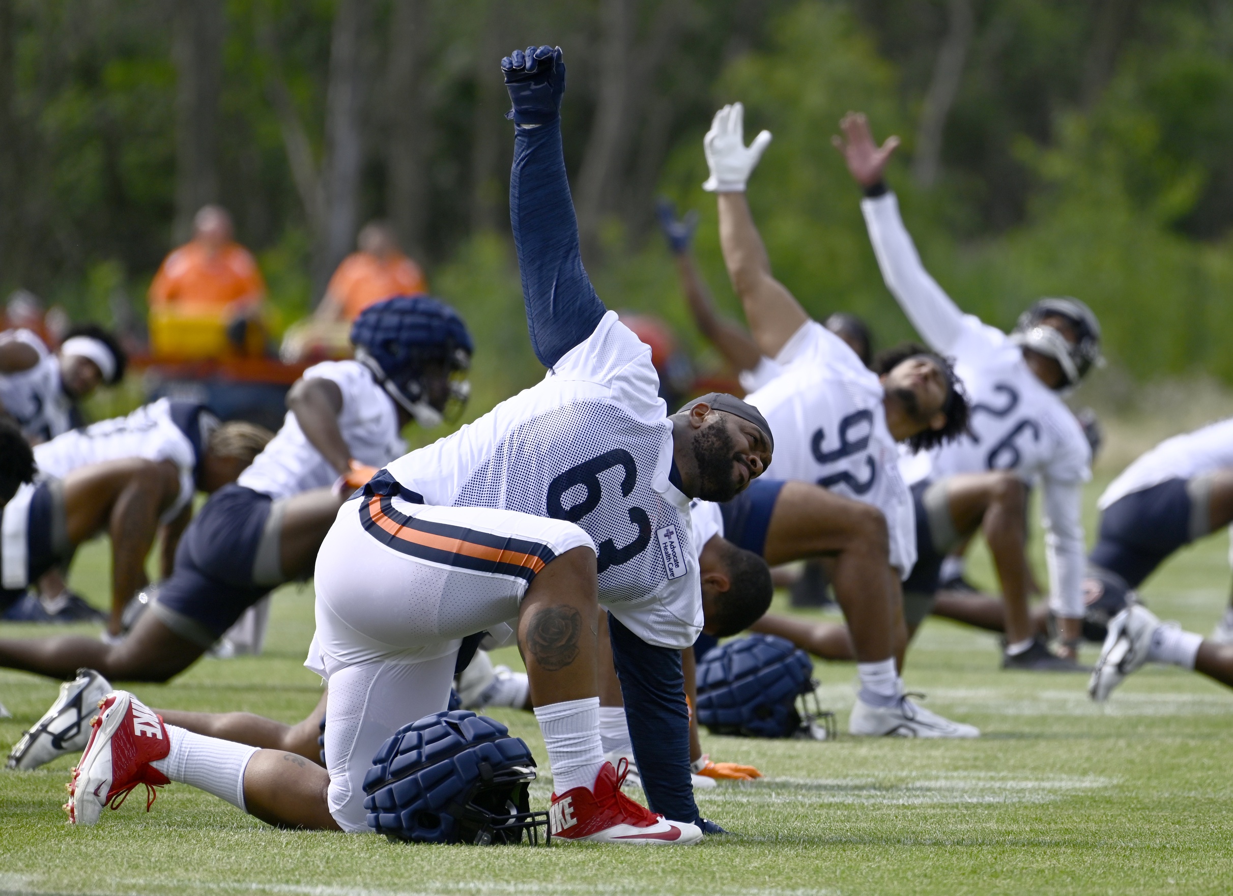 Jul 28, 2022; Lake Forest, IL, USA; Chicago Bears defensive lineman Mike Pennel Jr. (63) during training camp at PNC Center at Halas Hall. Mandatory Credit: Matt Marton-USA TODAY Sports