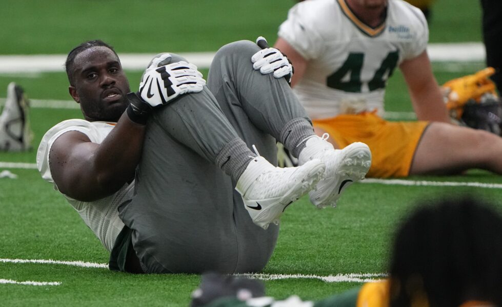 Green Bay Packers offensive tackle Yosh Nijman (73) is shown during organized team activities Tuesday, May 23, 2023 in Green Bay, Wis.