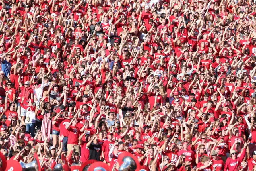 Wisconsin Badgers fans jump around at Camp Randall