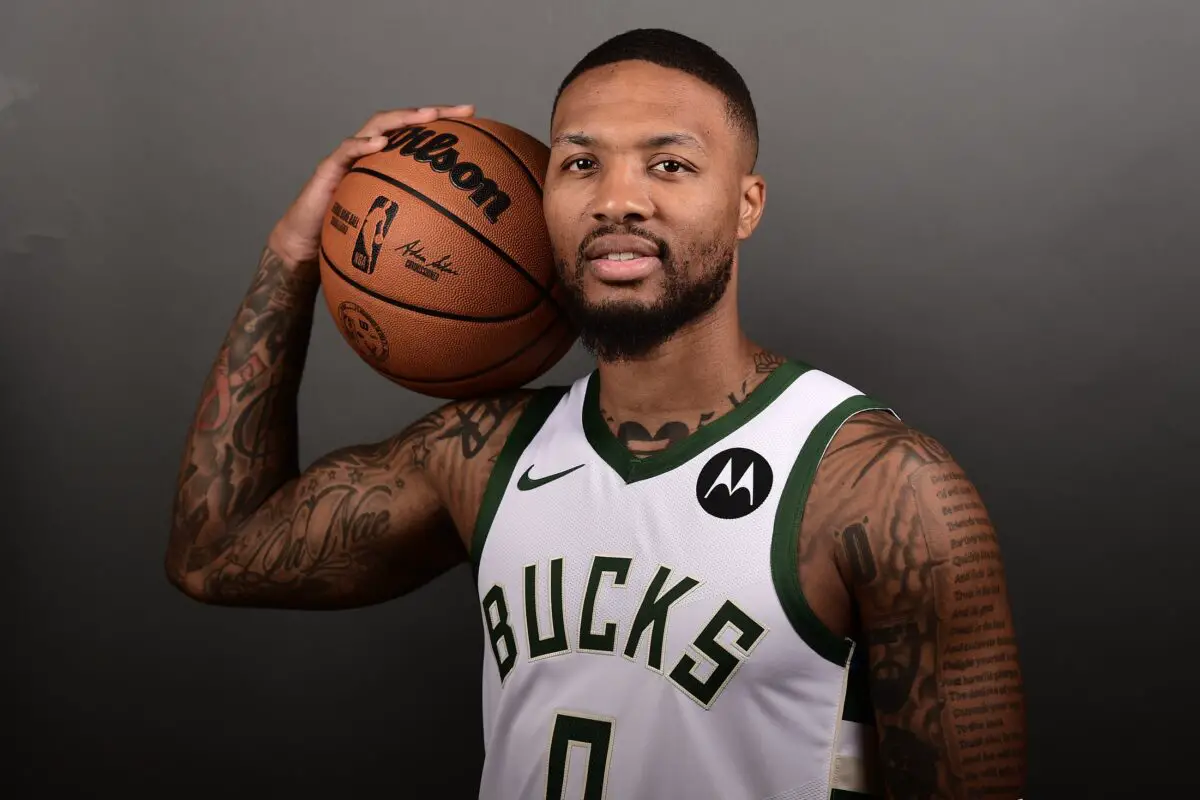 Oct 2, 2023; Milwaukee, WI, USA; Milwaukee Bucks guard Damian Lillard (0). Mandatory Credit: Benny Sieu-USA TODAY Sports