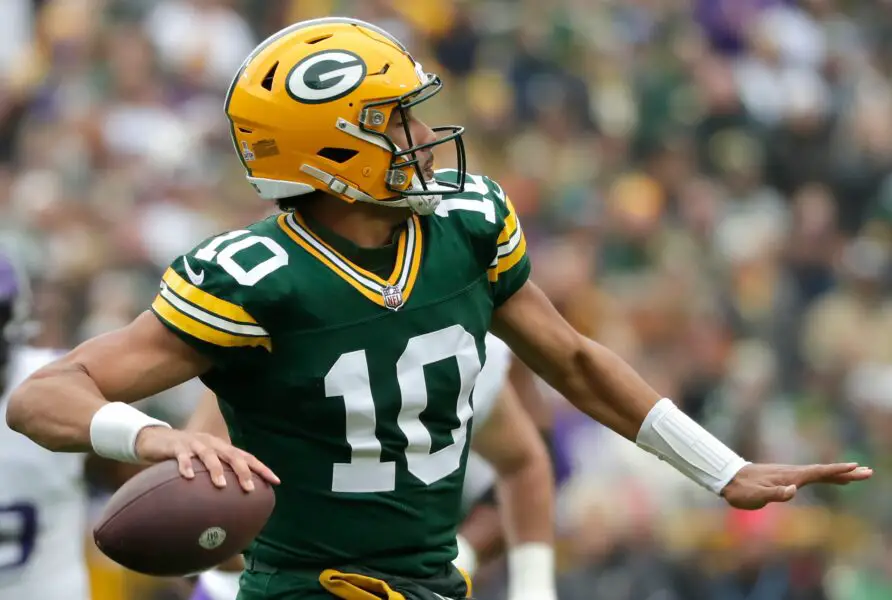 Green Bay Packers quarterback Jordan Love (10) against the Minnesota Vikings during their football game Sunday, October 29, 2023, at Lambeau Field in Green Bay, Wis. Minnesota defeated Green Bay 24-10. Wm. Glasheen USA TODAY NETWORK-Wisconsin